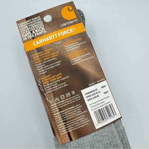Carhartt Force Steel Toe Grey Cushioned 2 Pairs Crew Socks Women’s Medium - Picture 5 of 5